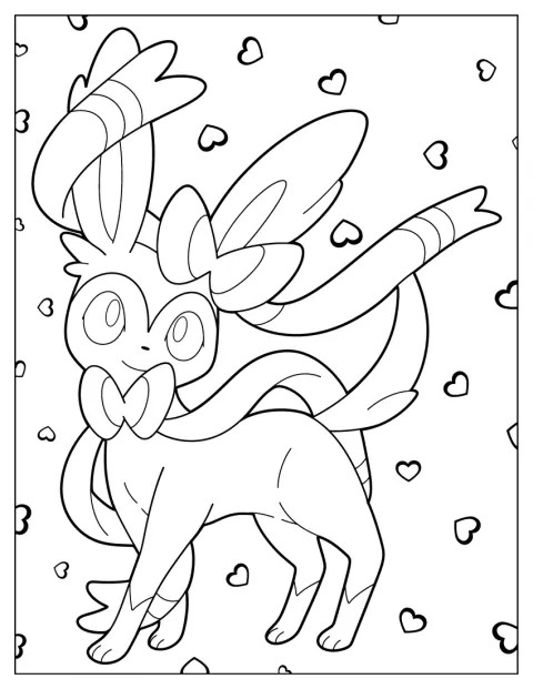 Sylveon pózuje s mašlemi a stužkami.