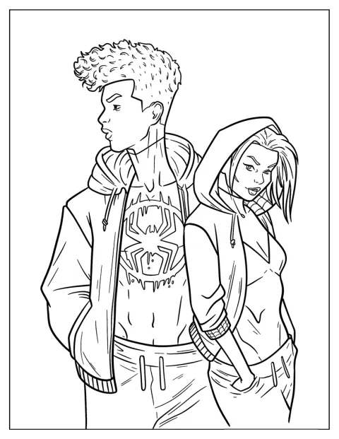 Punkiga Miles Morales och Spider-Gwen står tillsammans.