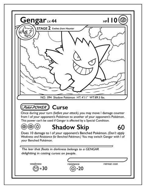 Op de Pokémonkaart staat Gengar afgebeeld met de naam Shadow Skip.