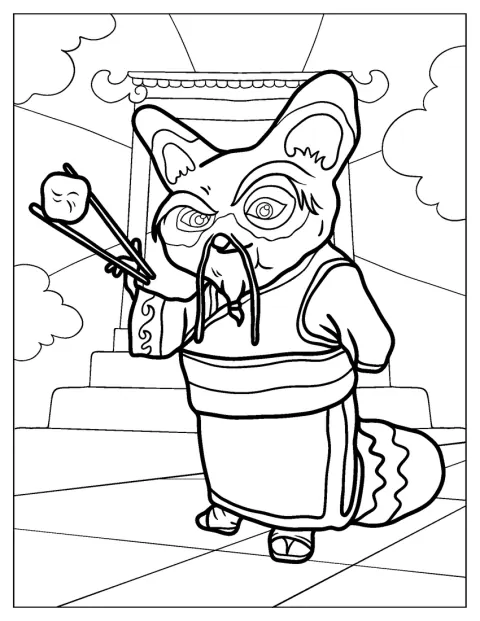 Meester Shifu houdt eetstokjes vast.
