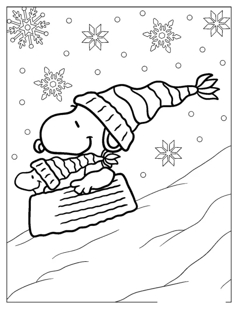 Snoopy passeia num trenó decorado para o Natal.