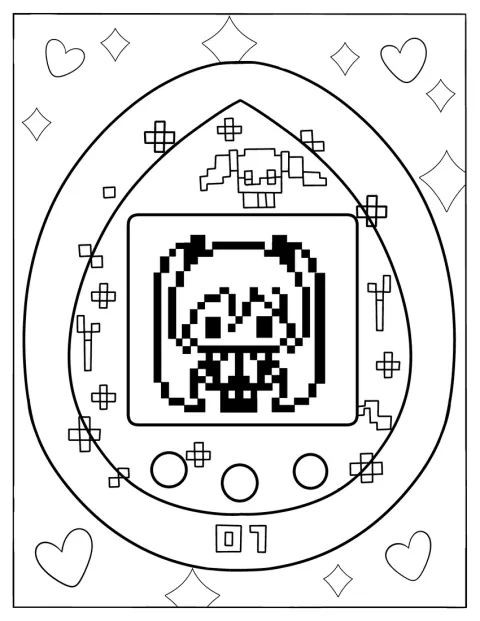 Tomomi apparaît dans une scène Tamagotchi au style pixelisé.
