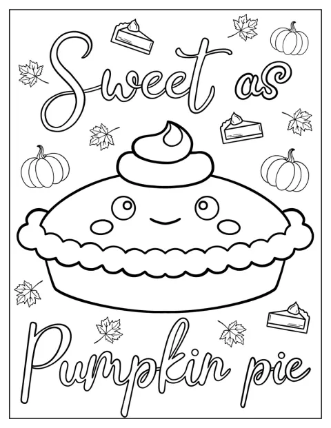 Ein niedlicher Kürbiskuchen lächelt im Kawaii-Stil.