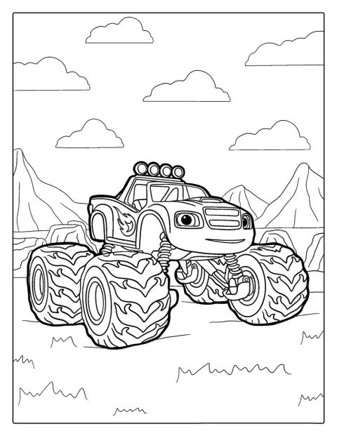 El monster truck Blaze aparece con sus enormes ruedas.