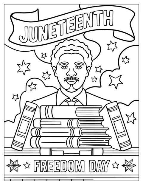 Juneteenth Coloring Page Freedom Day Tribute with Man and Books