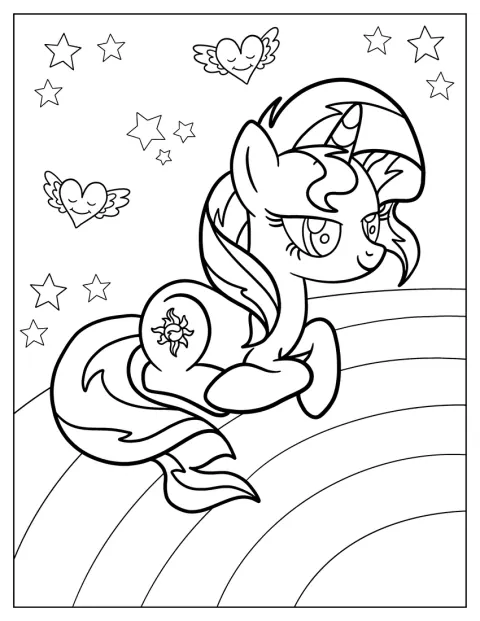 Princesse Celestia apparaît sous la forme d’un dessin kawaii épuré.