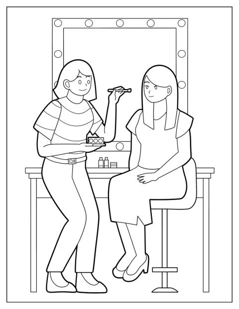 En makeupartist applicerar puder på en kund.