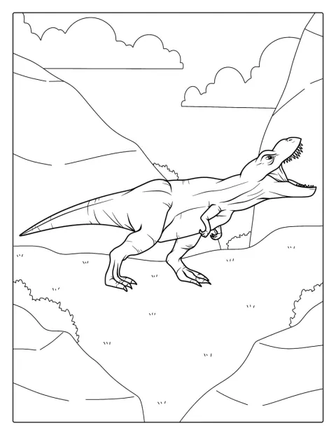 Un T-Rex ruge con las fauces abiertas.