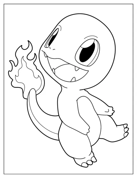 Uroczy Charmander stoi przodem w prostym konturze.