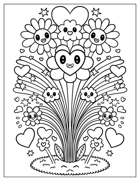Söta blommor i hippiestil växer upp ur marken.