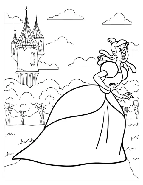 La demi-sœur court pour s’éloigner du château.