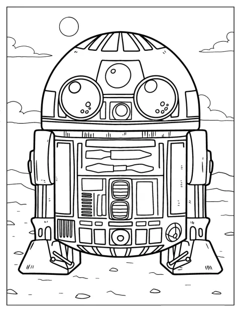 R2-D2 har et sødt udtryk i kawaii-stil.