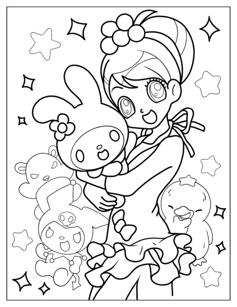 My Melody slaat haar armen om Uta Yumeno heen.