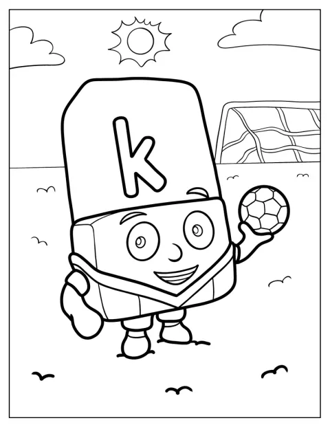Alphablock Coloring Page K Holding A Soccer Ball