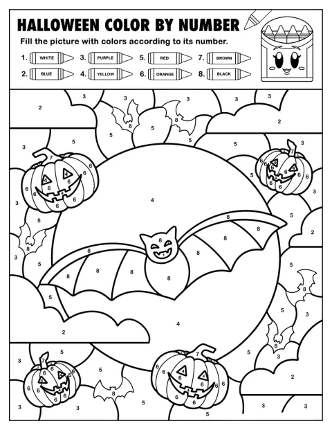 Netopýři poletují nad několika halloweenskými dýněmi.