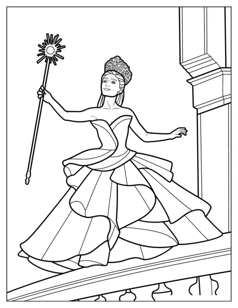 Wicked Coloring Pages Of Glinda In Her Ball Gown Holding A Wand