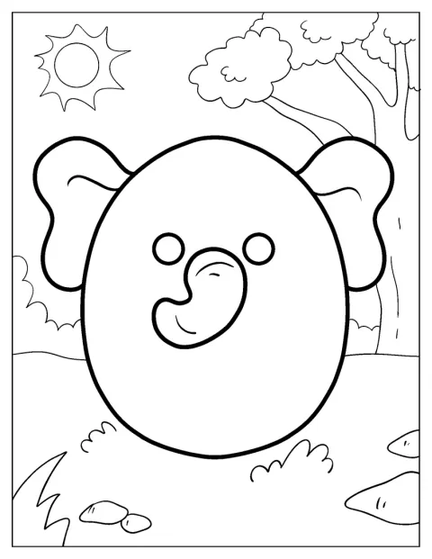 Emma este un elefant Squishmallow prezentat în prim-plan, cu trompa ridicată.