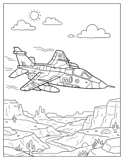 A SEPECAT Jaguar vadászgép egy sivatagi kanyon fölött repül.