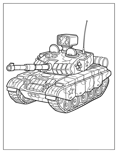 Um tanque militar moderno apresenta estrelas pintadas na blindagem.