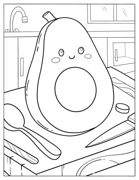 Een avocado zit in een keuken.