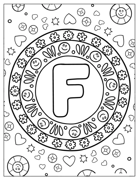 ヒッピー風の模様が入ったFが、円の中に描かれています。