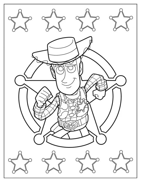 Woody apare în detaliu în interiorul unei embleme de șerif.