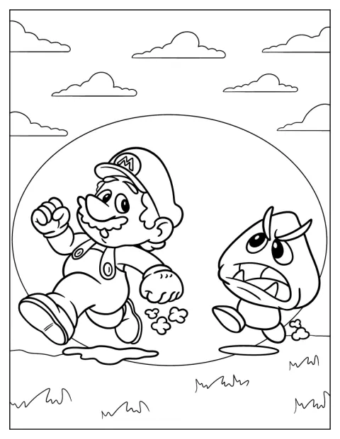 Mario běží pryč před Goombou.