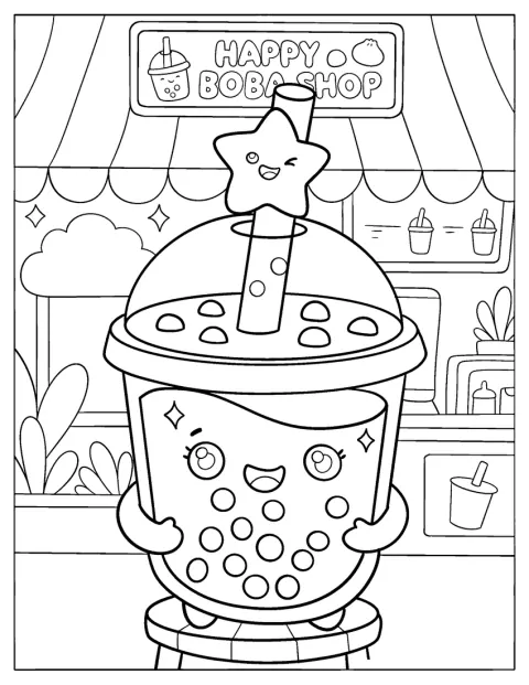 Un piccolo bicchiere di bubble tea ha una cannuccia decorata con una stella.