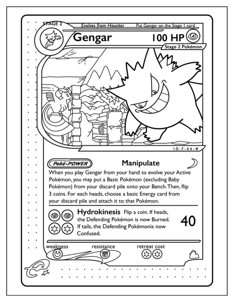 Gengar își folosește puterile de manipulare pe cartea Pokémon.