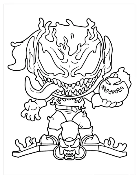 Figurka Funko Pop przedstawia Zielonego Goblina przemienionego przez Venoma.