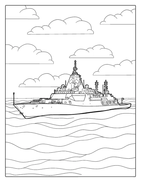 Ein Zerstörer der Marine fährt über das Wasser.