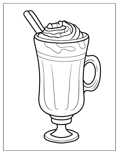 Un semplice bicchiere di cioccolata calda è servito con panna montata e stecche di cannella.