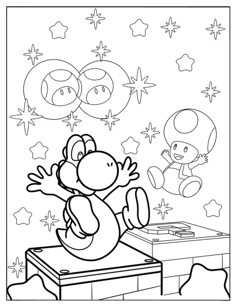 Yoshi And Toad Bouncing Coloring Page