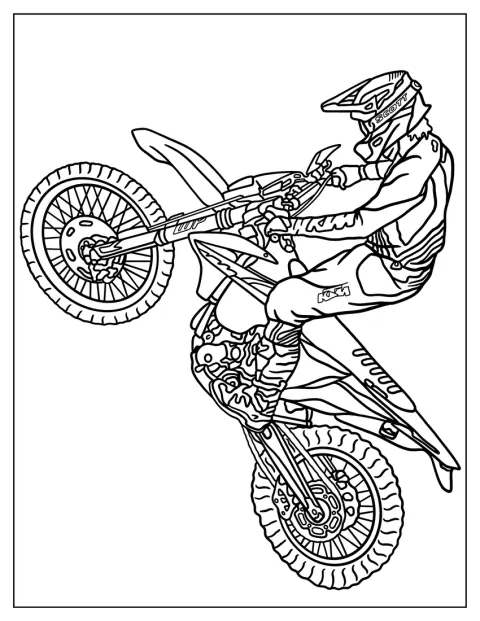 Motocyklista jedzie na KTM, pokazanym prostymi, wyraźnymi konturami.