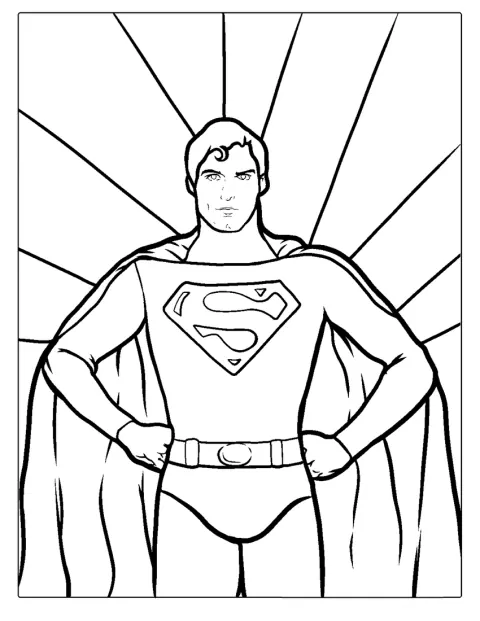 Christopher Reeve står som Superman med hænderne på hofterne.