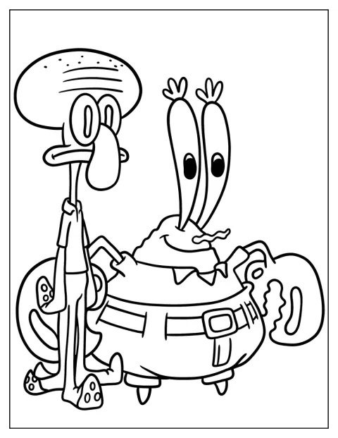Eugene Harold Krabs står sammen med Squidward.