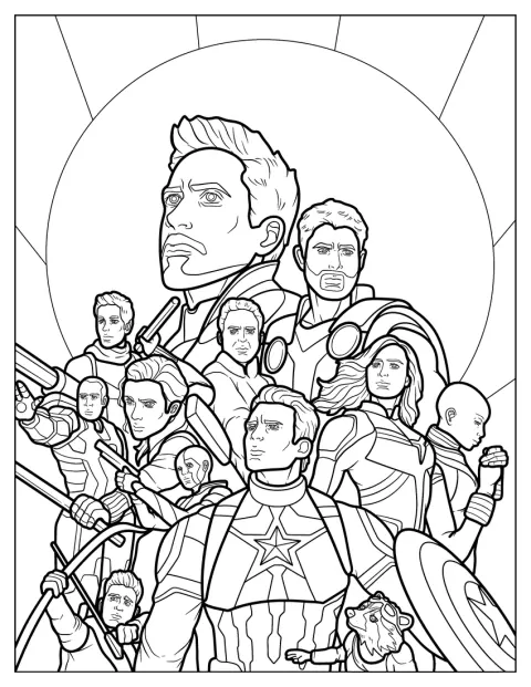 Os heróis dos Vingadores aparecem juntos numa ilustração detalhada.