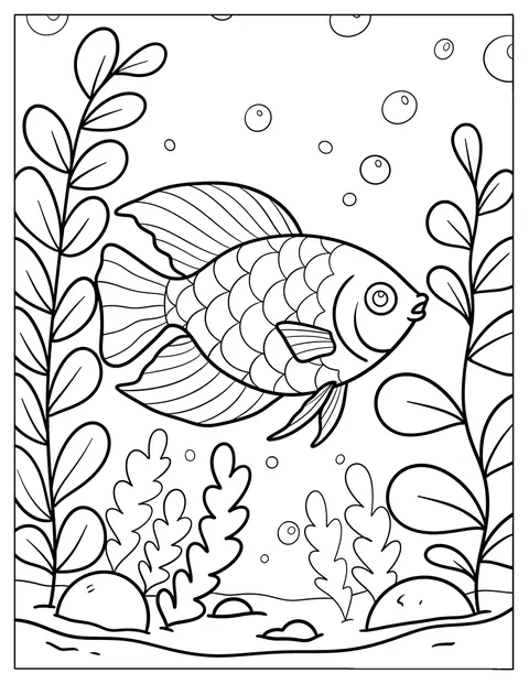 Ein Schleierschwanz schwimmt durch ein Aquarium mit Wasserpflanzen.