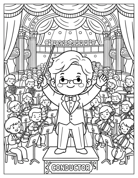 Ein Dirigent führt ein Orchester bei einem Symphoniekonzert.