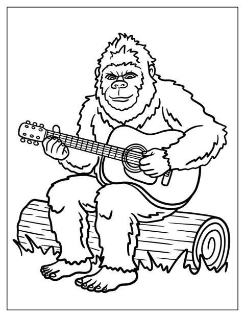 Bigfoot toca la guitarra con aire de músico.