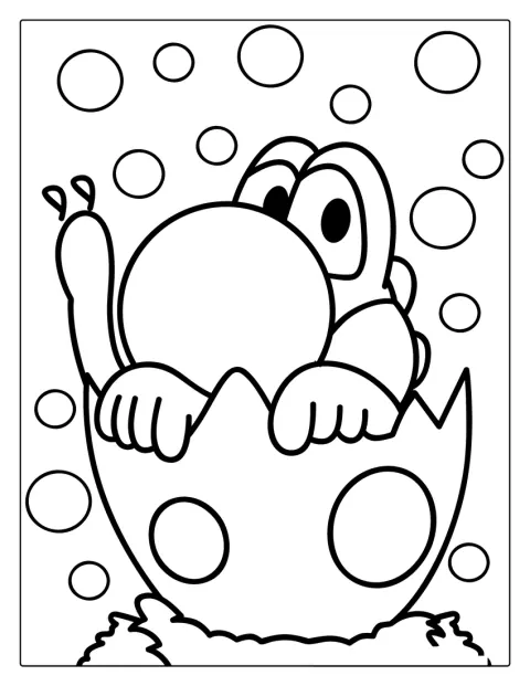 Yoshi éclot joyeusement de sa coquille d’œuf.
