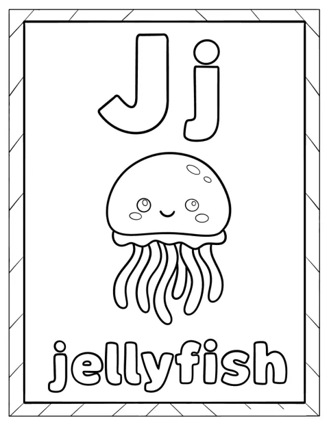 En søt bokstav J står sammen med en manet.