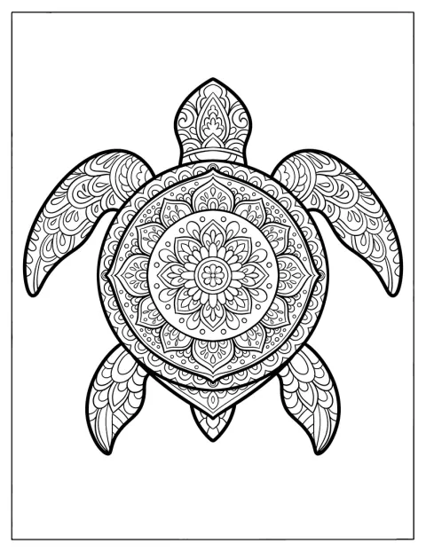 花模様で飾られたカメの曼荼羅が描かれています。