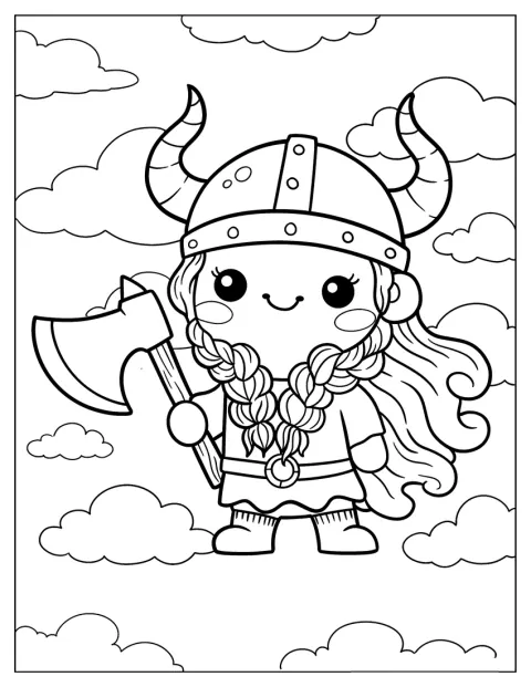 A kedves, rajzfilmes viking lány a felhők között lebeg.