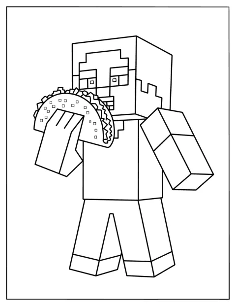 Steve din Minecraft mănâncă un taco.