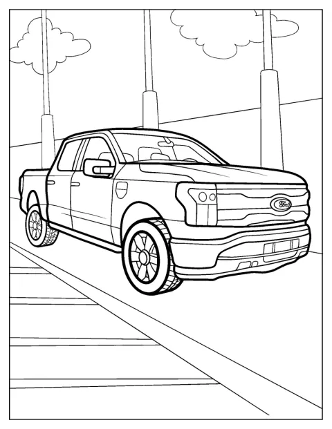 De Ford F150 staat klaar op de weg.
