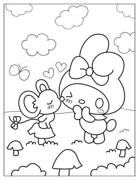 Flat gir My Melody et lite kyss på kinnet.