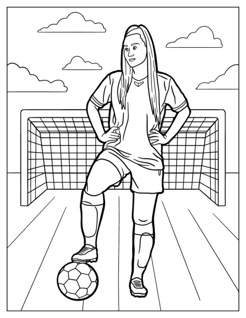 Una futbolista se prepara para jugar delante de la portería.