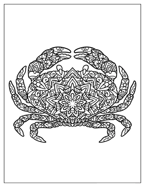 De vorm van een krab is verwerkt in een gedetailleerde mandala.