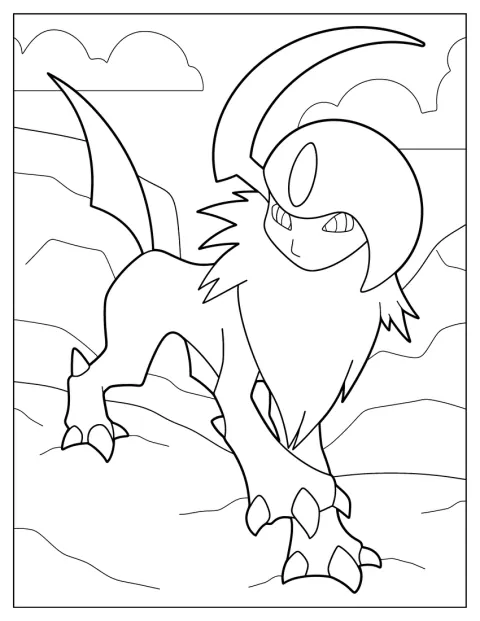 Absol står på et steinete område.